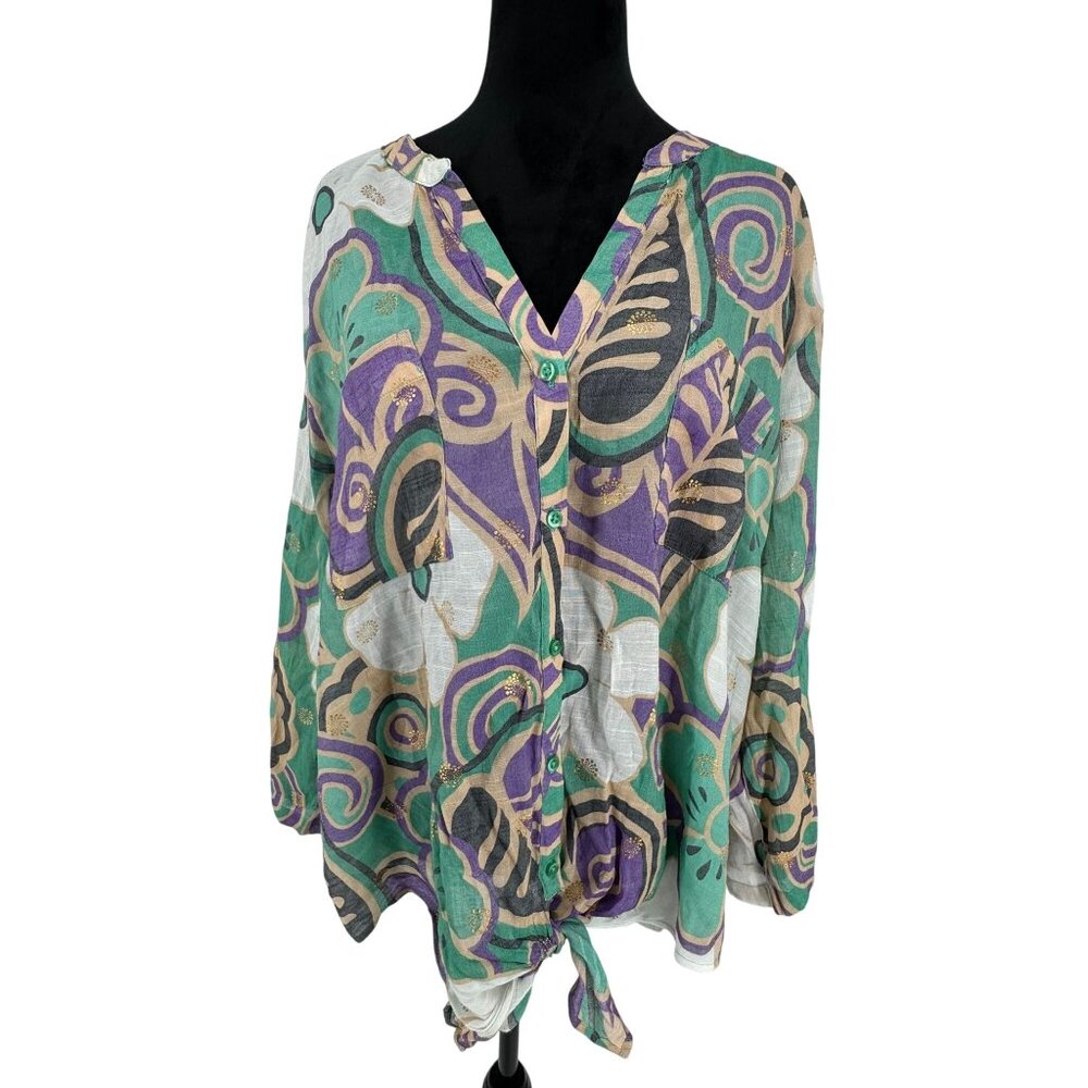 Harvé Benard‎ Womens Button Up Blouse Size 3X Floral Loose Fit Lightweight Work
